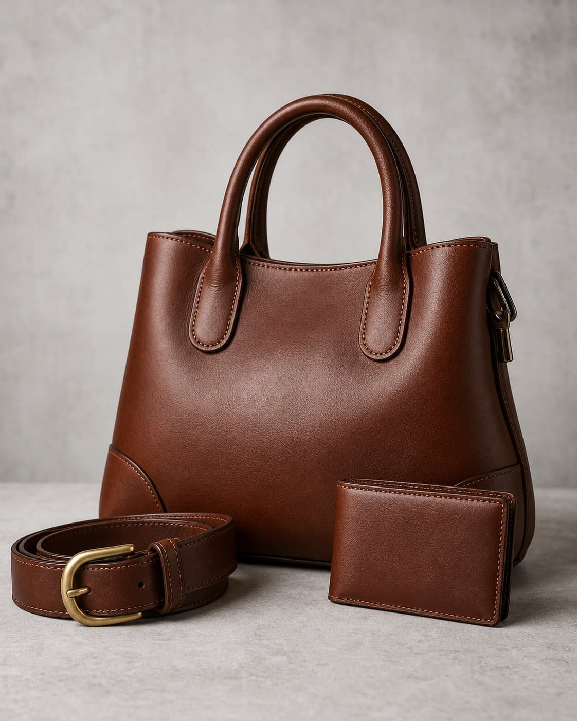 Leather goods collection including wallets, belts and handbags